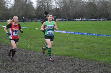 Felicity racing round Sefton Park, Liverpool, closely followed by Jenny Clark from Thornton Cleveleys.